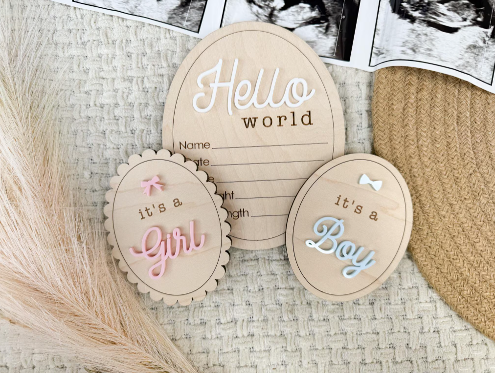 Baby Gender Reveal Wood Sign (Girl)