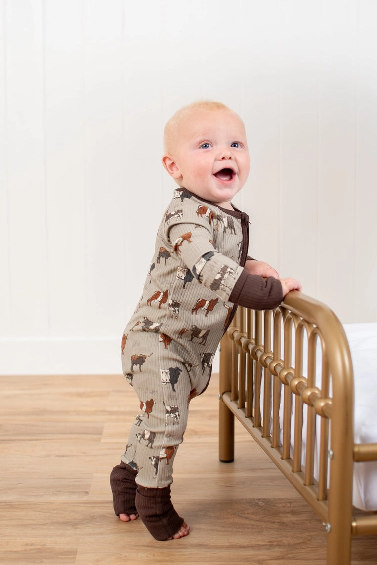 Vintage Cattle Buddy Baby Ribbed Cotton Zippy