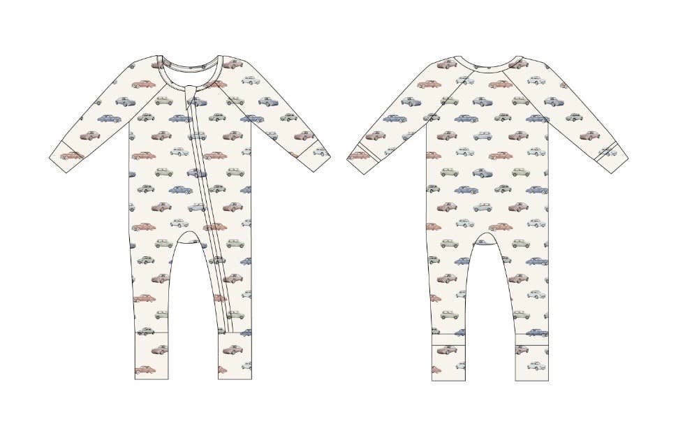 Vintage Cars (Ribbed) | Bamboo Zipper Pajamas