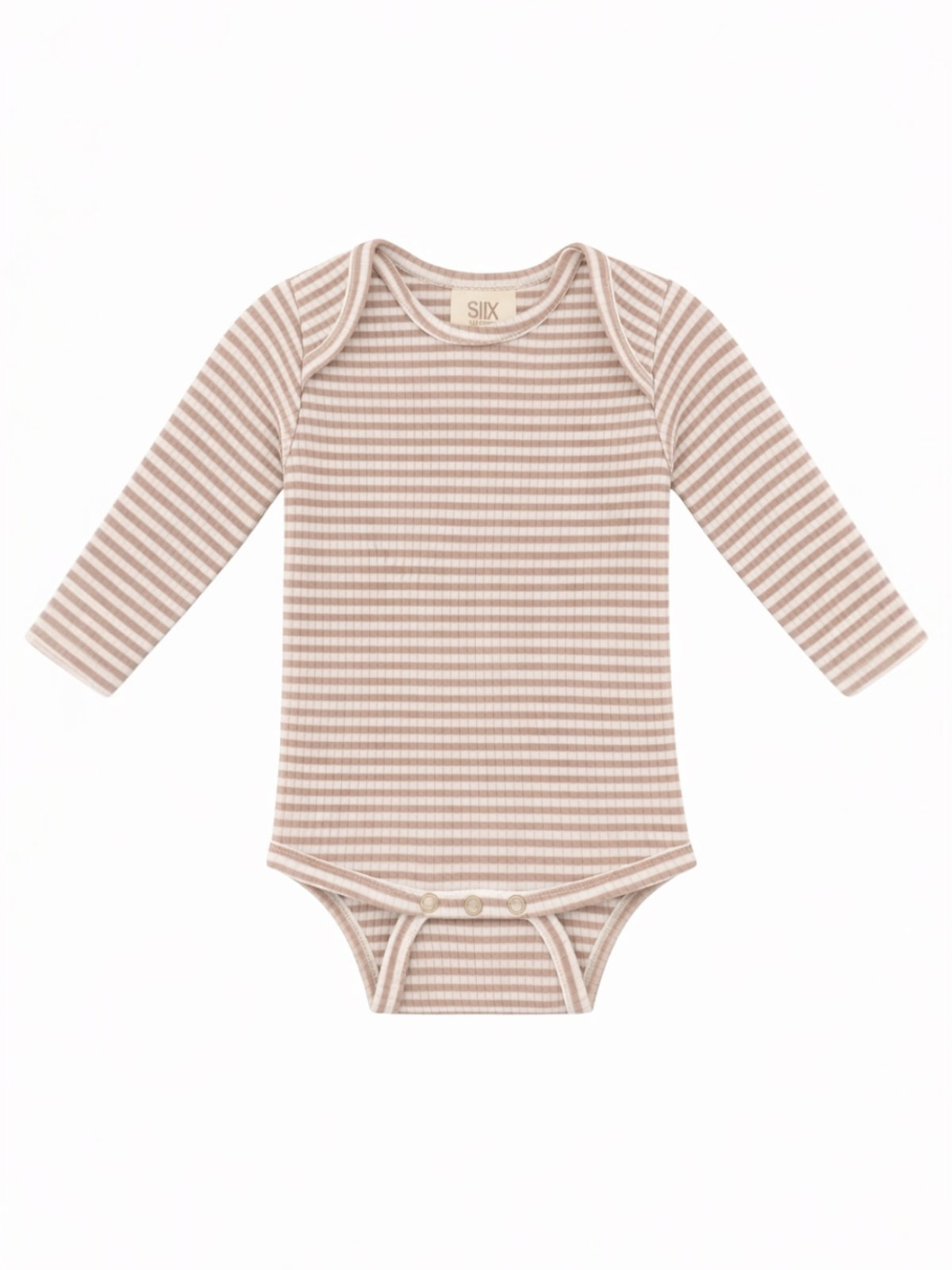 Tan Stripe Ribbed Long Sleeve Bodysuit