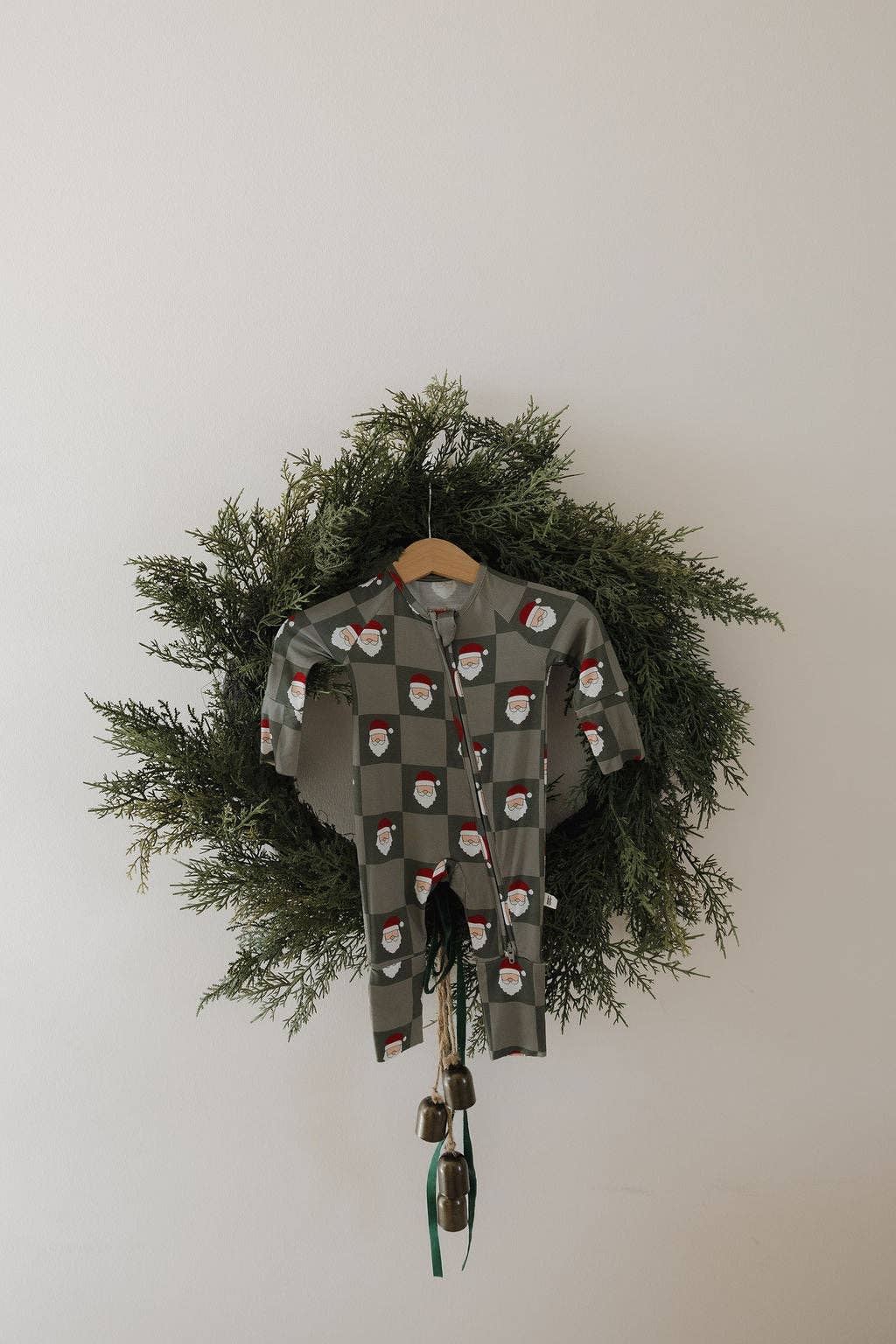 Santa Checkerboard Bamboo Zip Pajamas