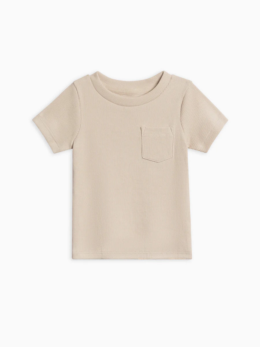 Lou Ribbed Short Sleeve Pocket Tee (Oat)