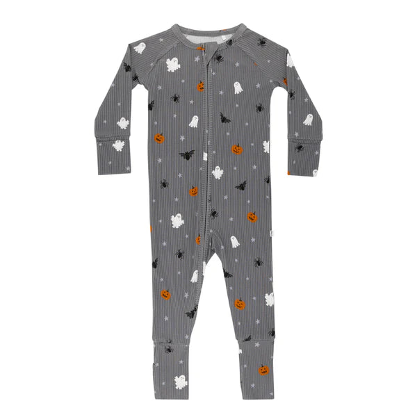 Halloween Boo Crew Small Ribbed Zip Romper