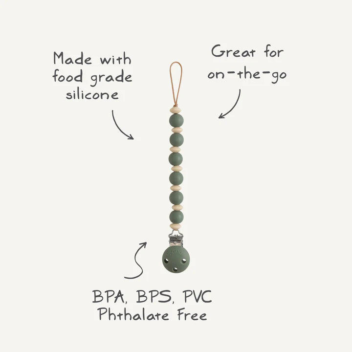 Luna Silicone Pacifier Clip Thyme