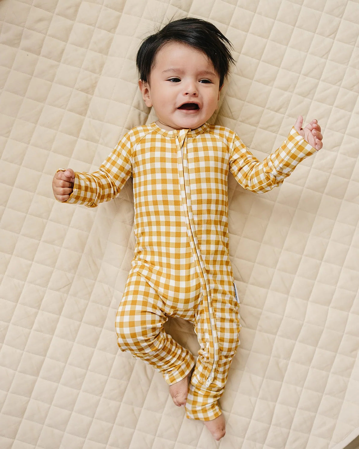 Bamboo Zip Romper | Yellow Gingham