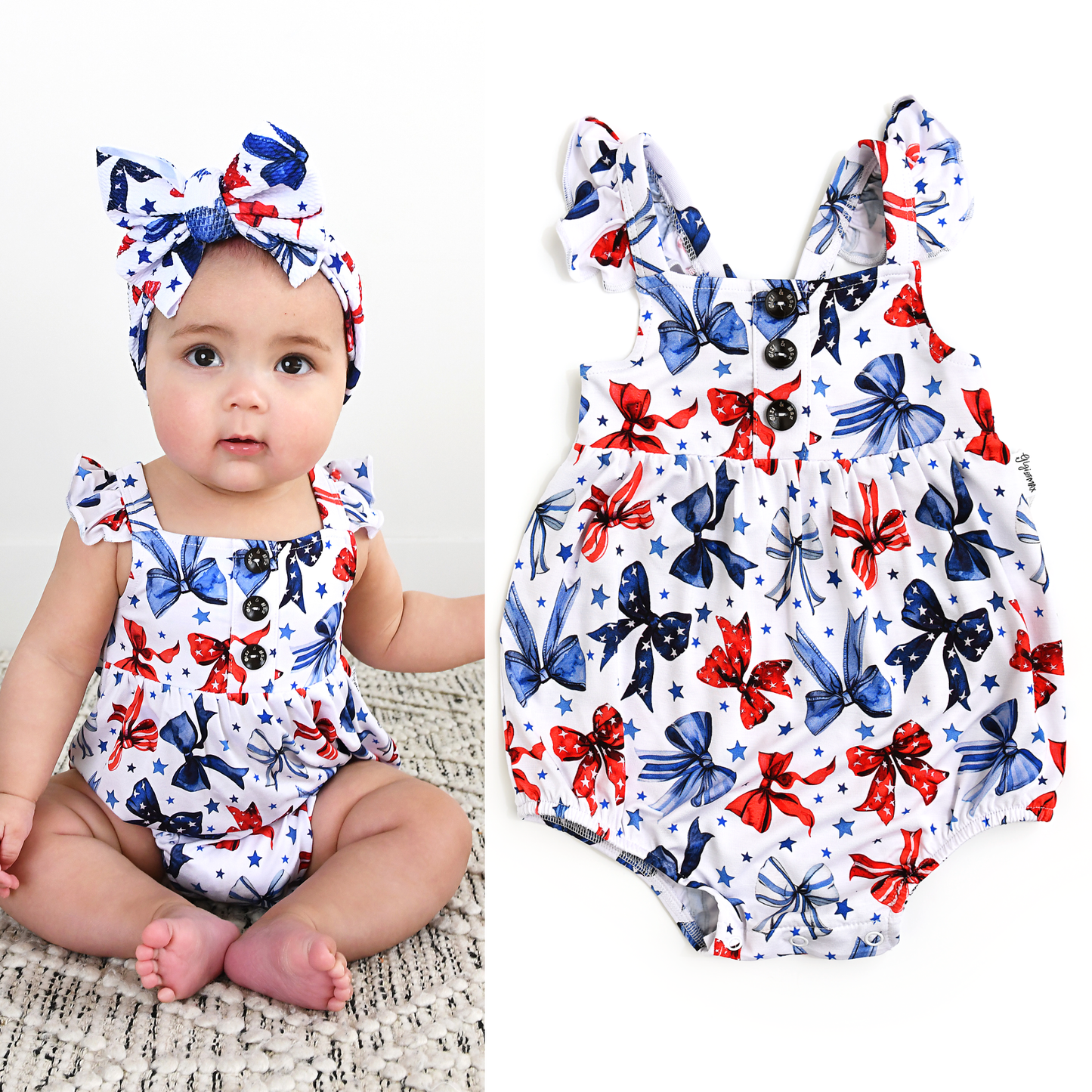 Eleanor Bows Button Bubble Bamboo 4th of July