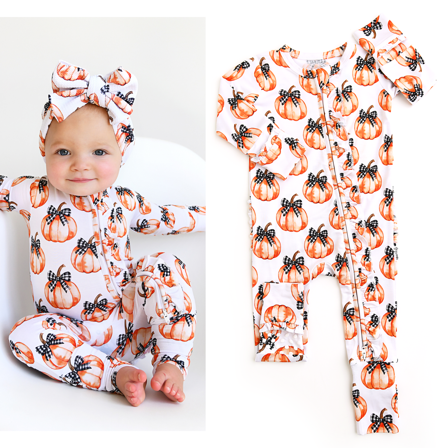 Lilith Pumpkin Ruffle Zip Halloween Bamboo Pumpkin Footie
