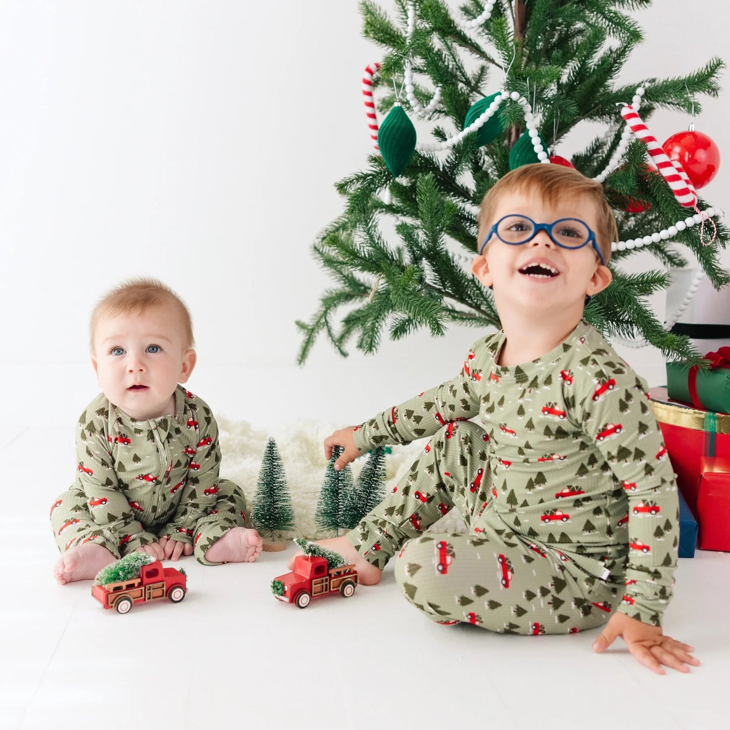 Red Christmas Trucks Small Ribbed Two-Piece Set