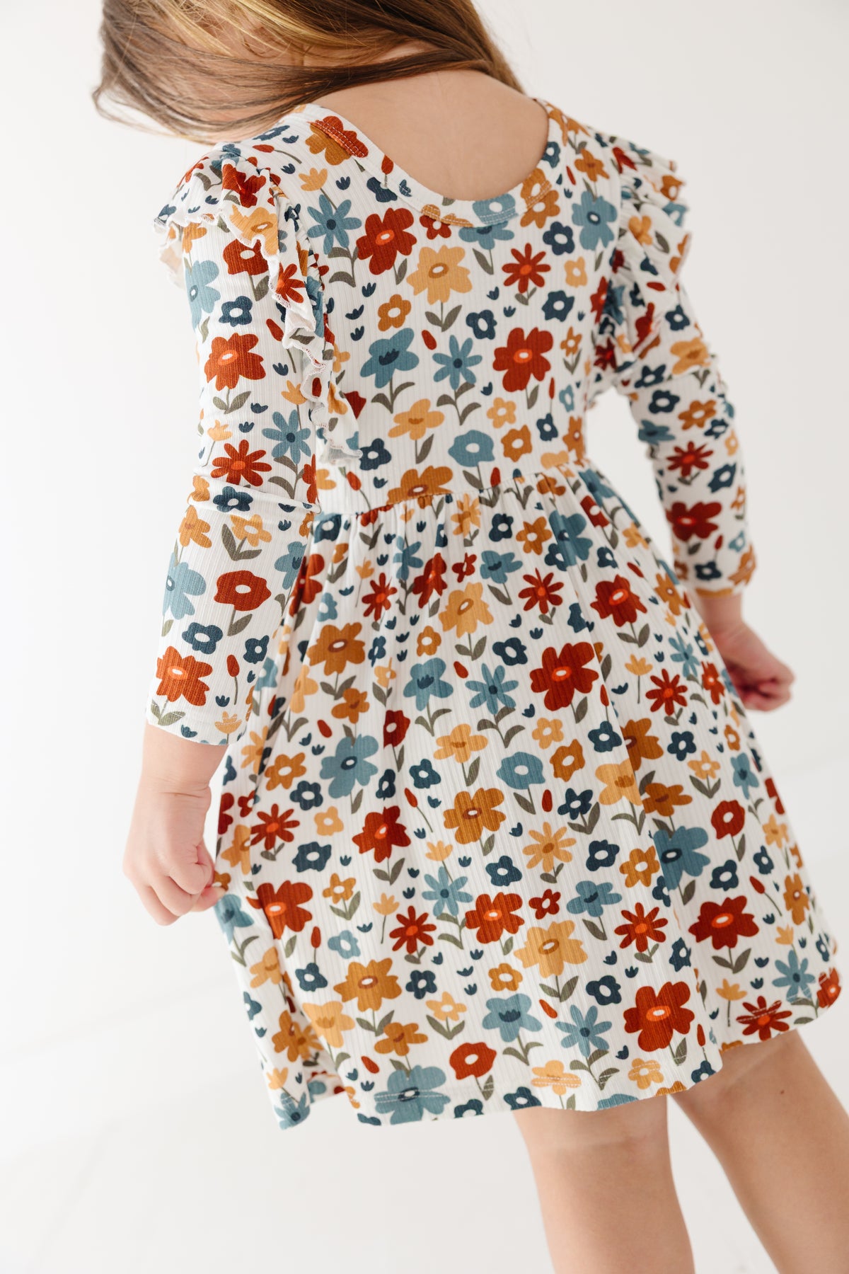 Autumn Meadow Small Ribbed Ruffle Long Sleeve Dress