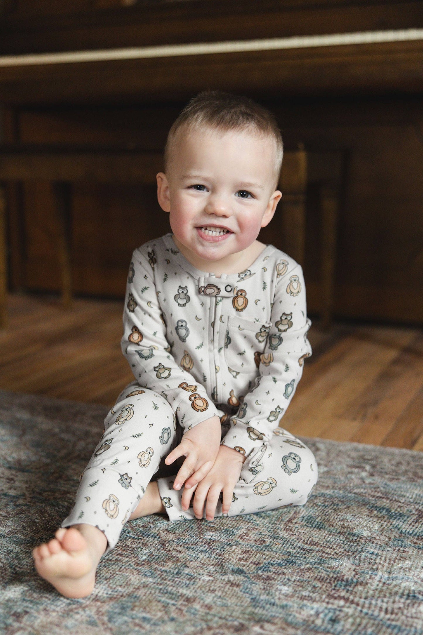 Organic Footless 2-Way Zipper Romper in Owl Hoo?