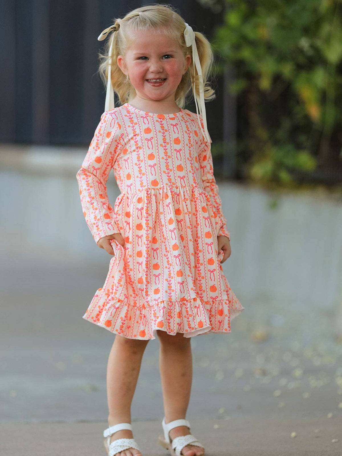 Pumpkin Bow Pocket Girls Dress