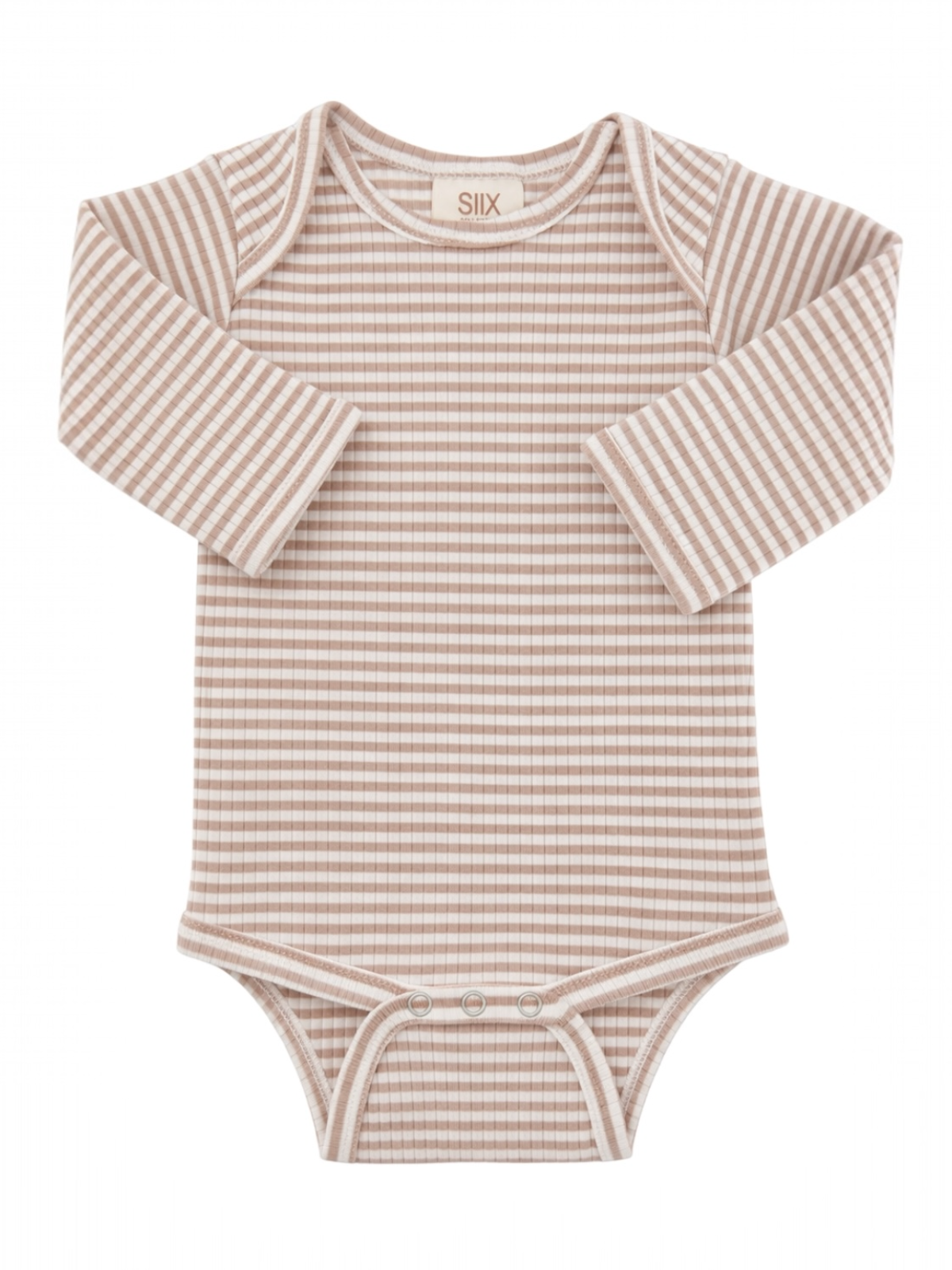 Tan Stripe Ribbed Long Sleeve Bodysuit