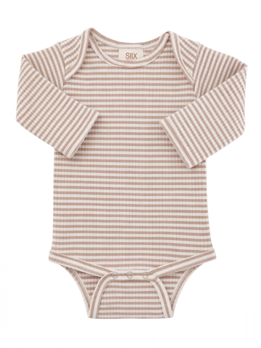 Tan Stripe Ribbed Long Sleeve Bodysuit