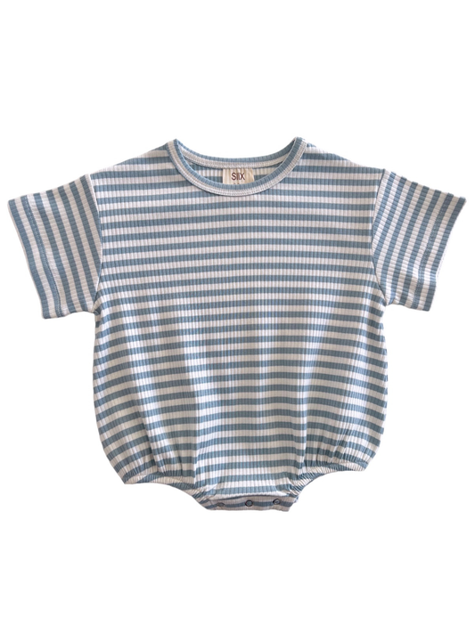 Dusty Blue Stripe / Organic Ribbed T-Shirt Bubble (Baby)
