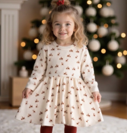 Long Sleeve Deer Twirl Dress