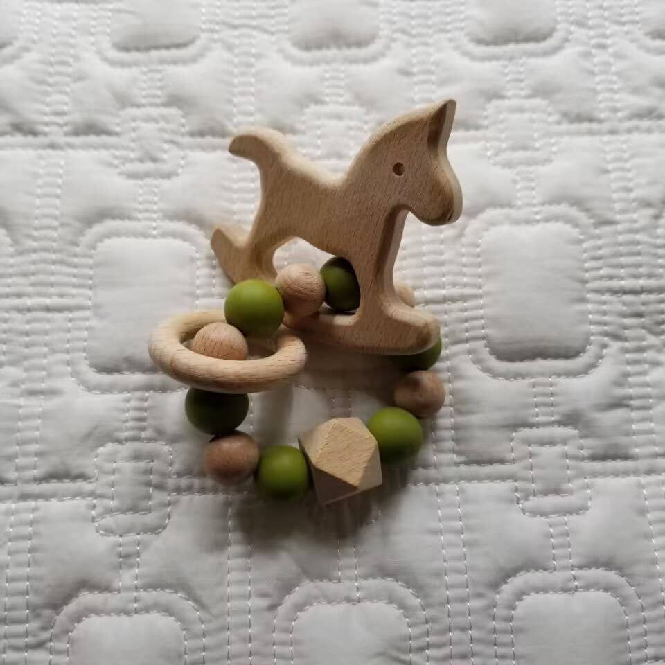 Silicone & Beech Wood Wild Thing Teething Rattle