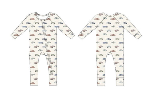 Vintage Cars (Ribbed) | Bamboo Zipper Pajamas