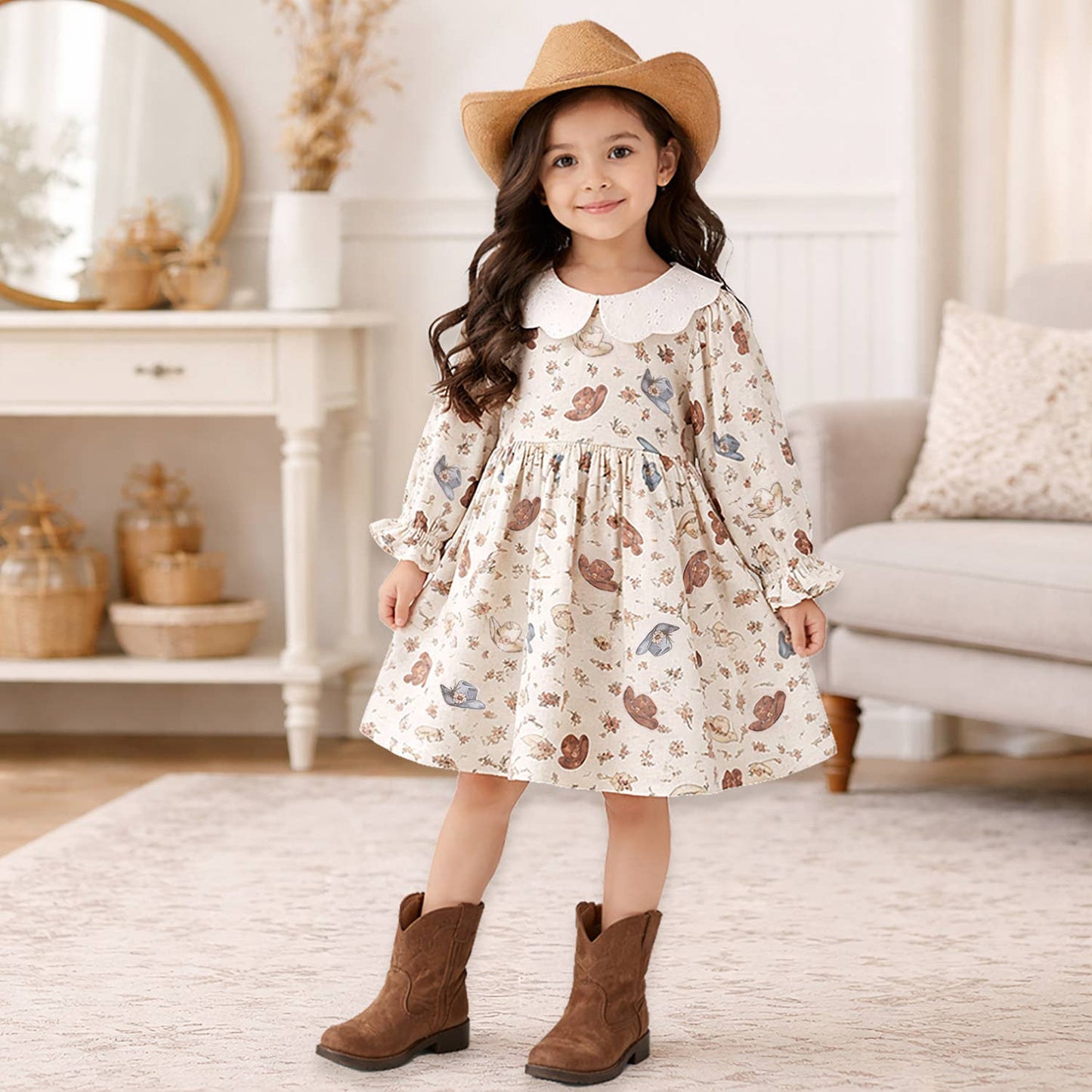 Larkspur Prairie Linen Western Dress With Eyelet Collar
