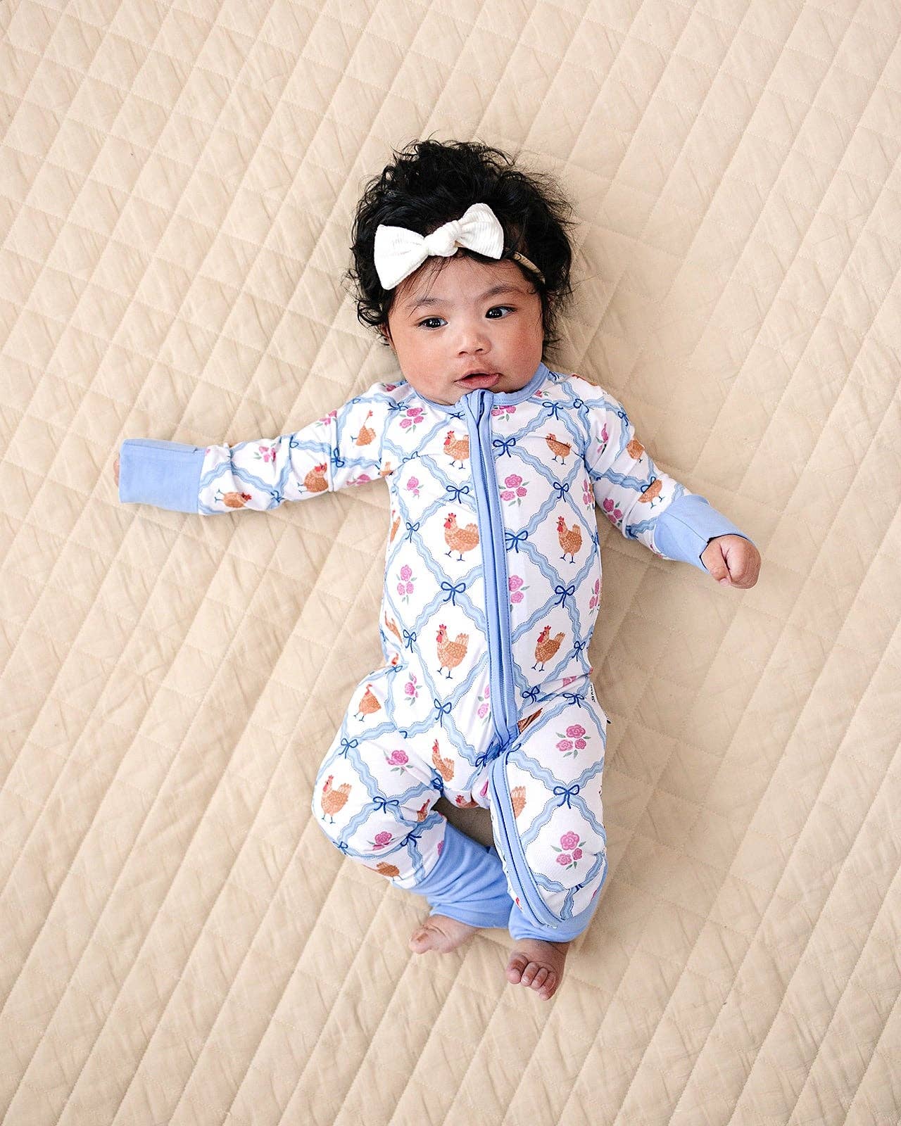 Chickens & Flowers Bamboo Zip Romper
