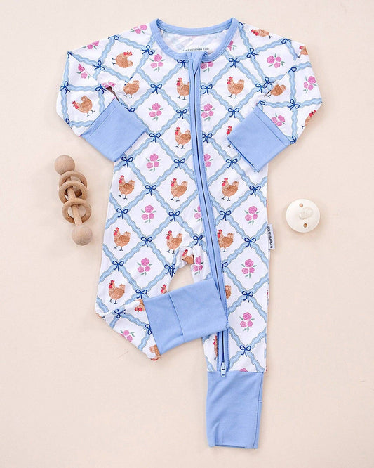 Chickens & Flowers Bamboo Zip Romper