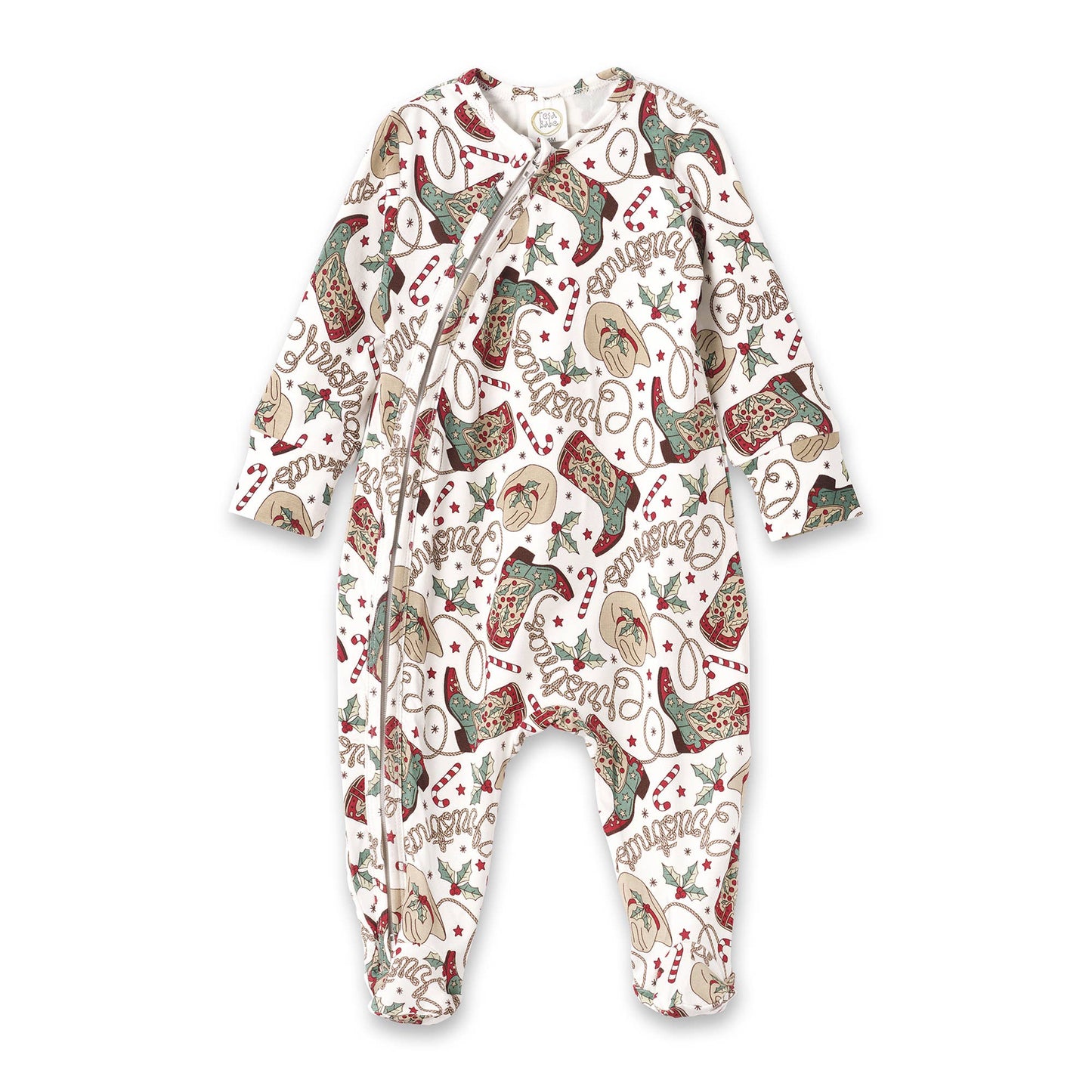 Western Christmas Baby Bamboo Zipper Romper