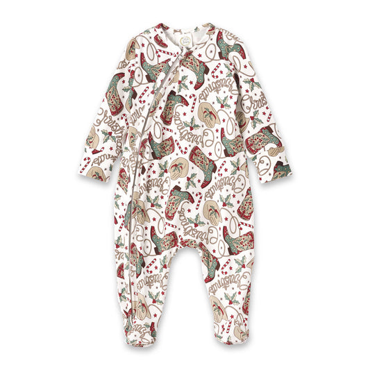 Western Christmas Baby Bamboo Zipper Romper
