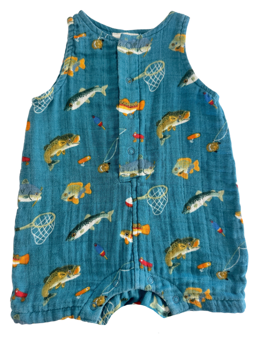 Gone Fishing Muslin Shortie Romper