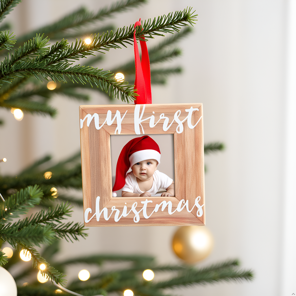 My First Christmas Holiday Wooden Picture Frame Ornament