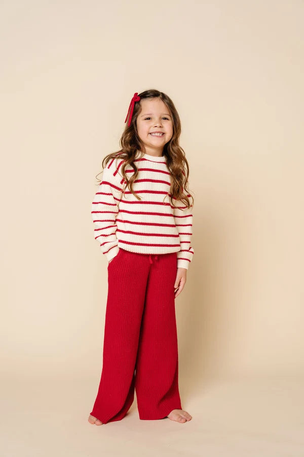 Knit Chunky Wide Leg Pant - Red