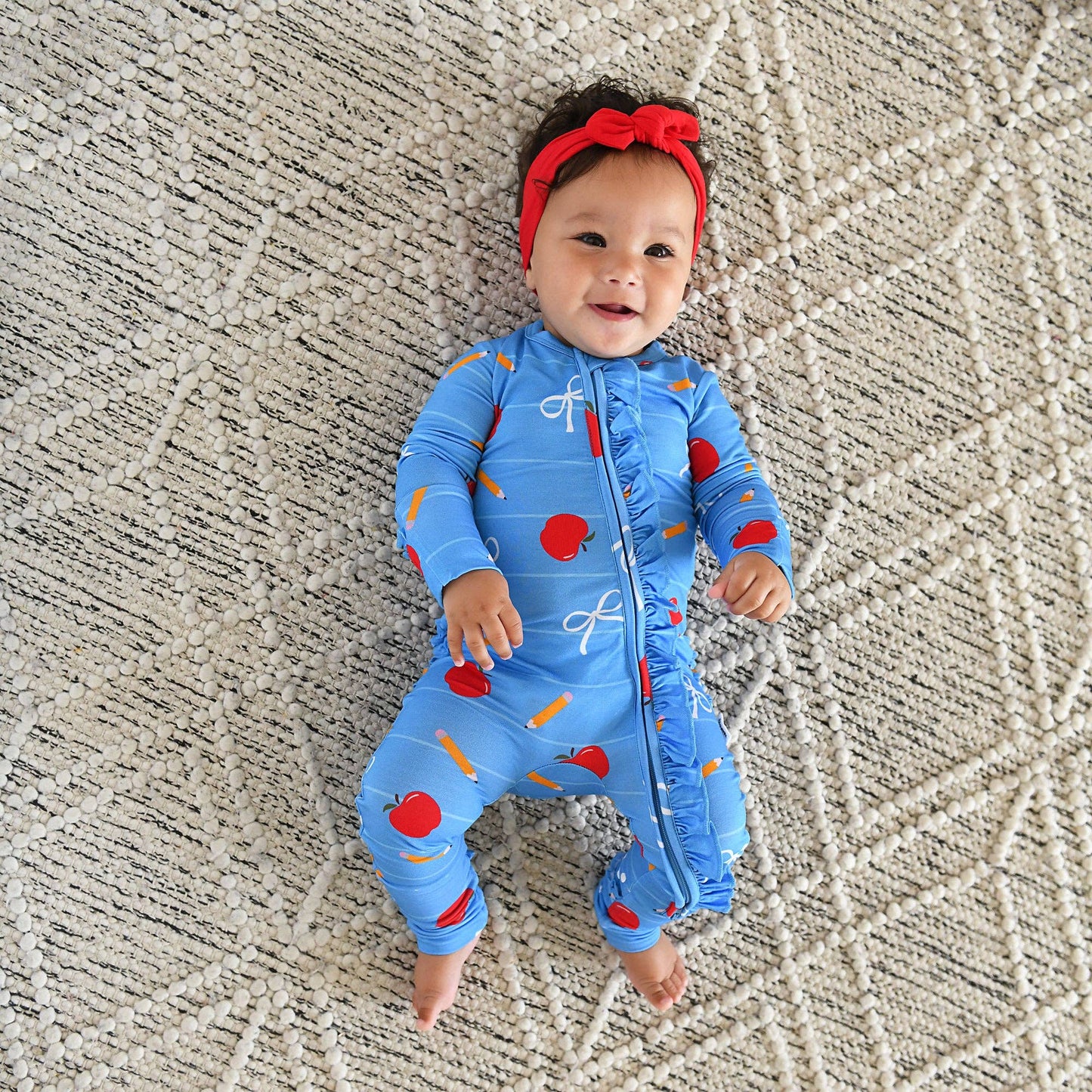 Quinn Apple Ruffle Zip Footies