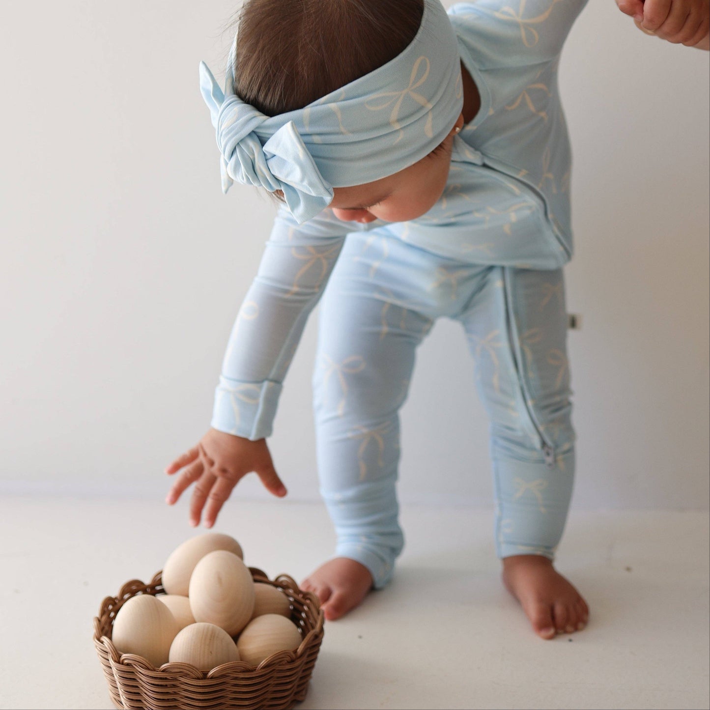 Blue Bows Zipper Footie