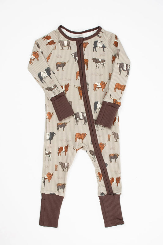 Vintage Cattle Buddy Baby Ribbed Cotton Zippy