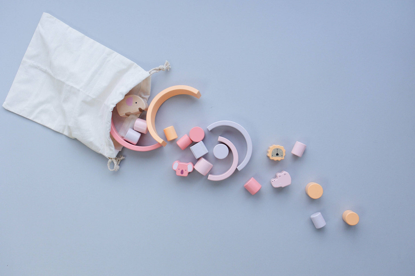 Pink Animal Stacking Set - 21 Pieces included with Storage Bag - Wooden Rainbow Stacker Gift for Girls