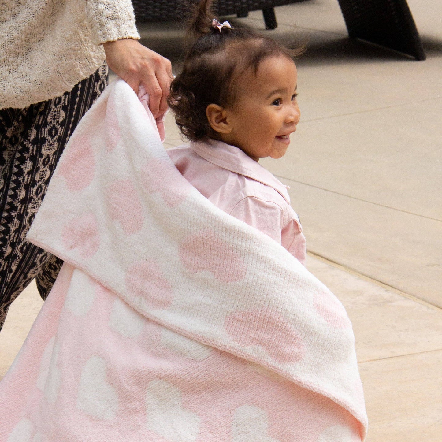 Pink Hearts Chenille Baby Blanket