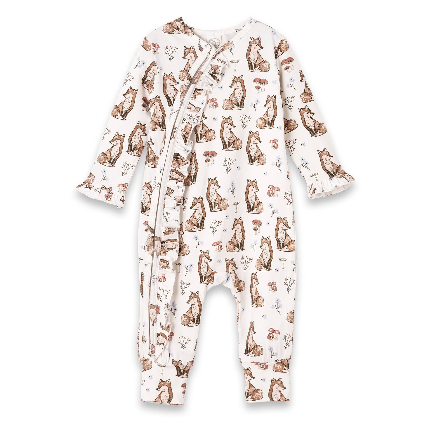 Bamboo Woodland Fox Baby Girl Zipper Romper with Ruffle