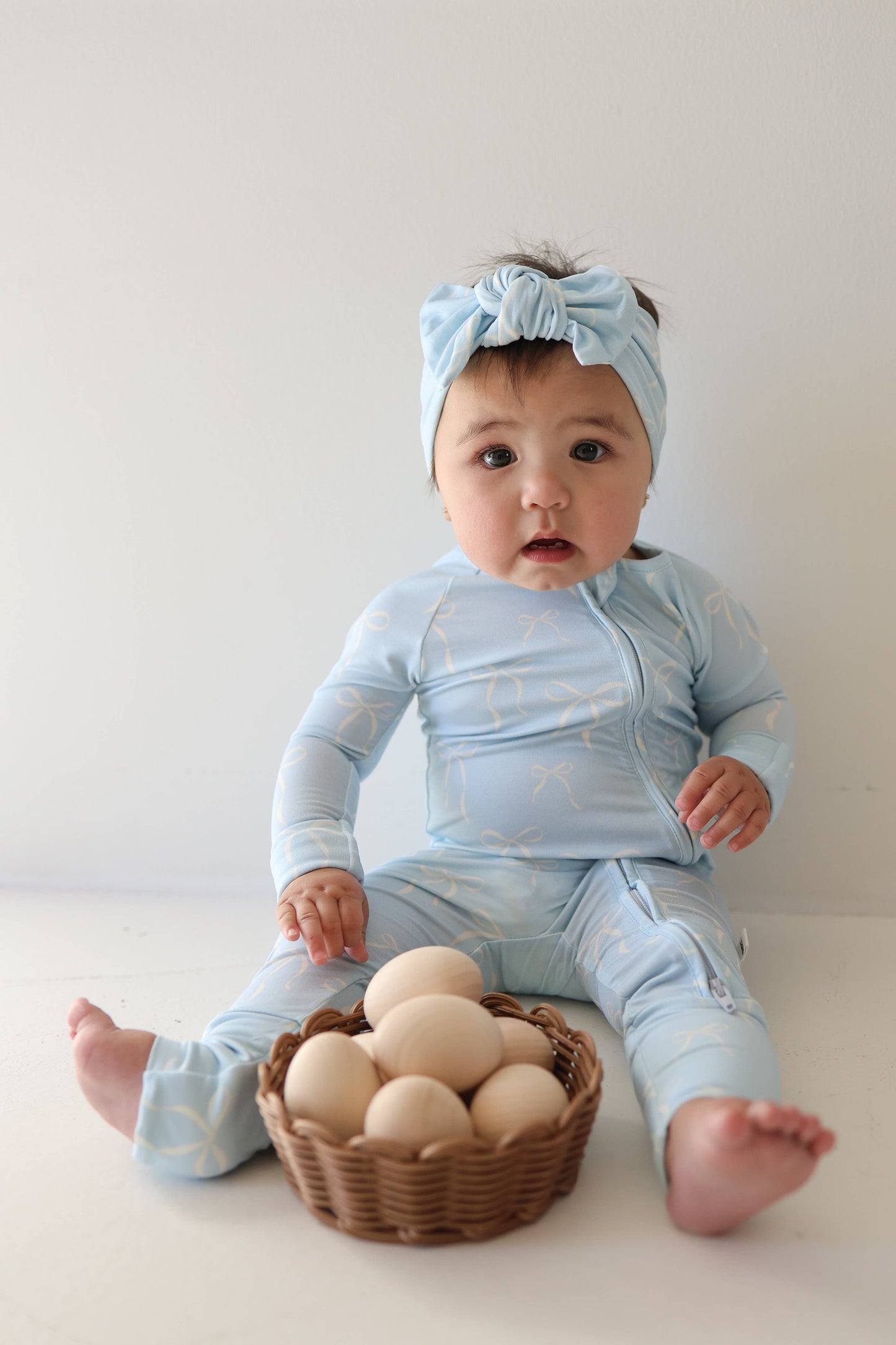 Blue Bows Zipper Footie