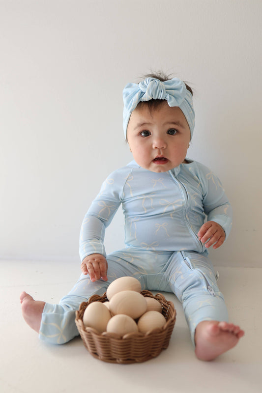 Blue Bows Zipper Footie
