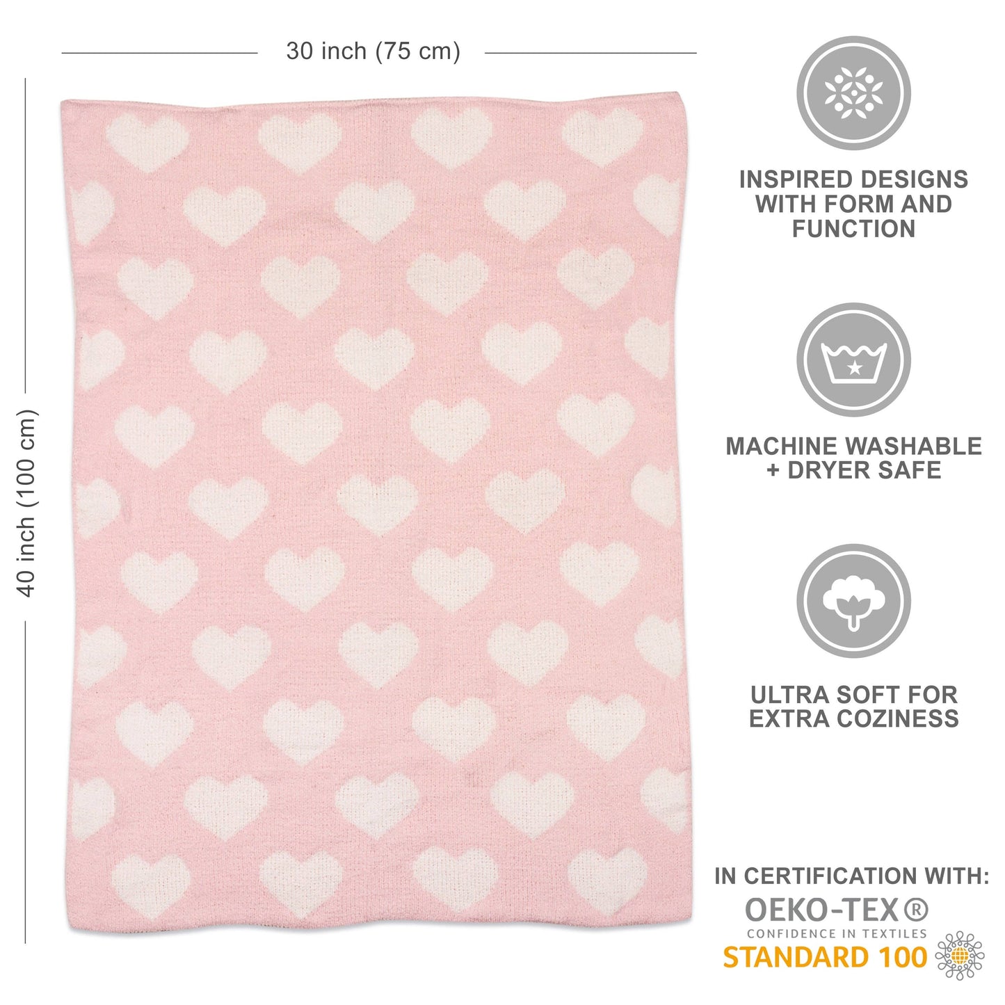 Pink Hearts Chenille Baby Blanket
