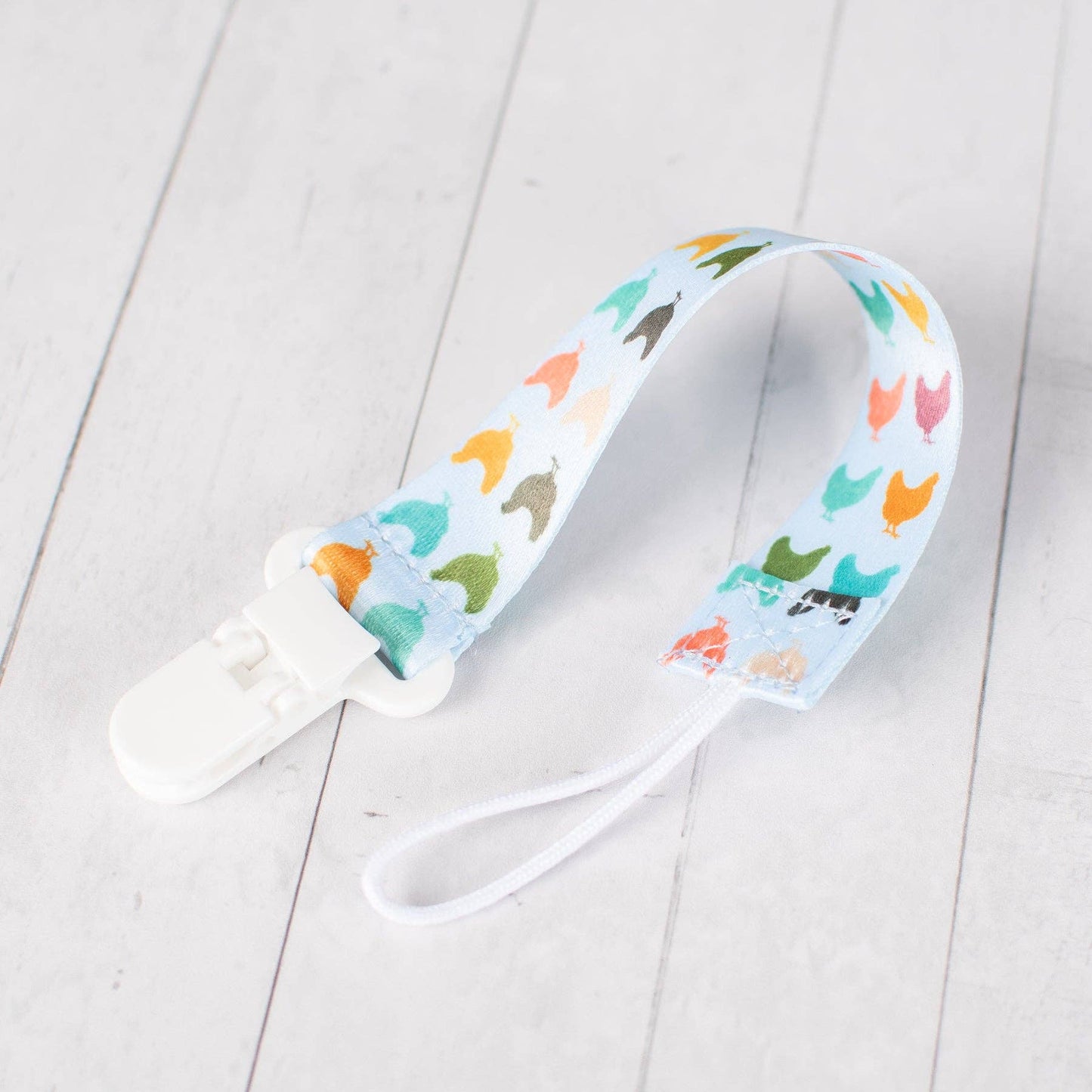 Colorful Chickens Paci Clip
