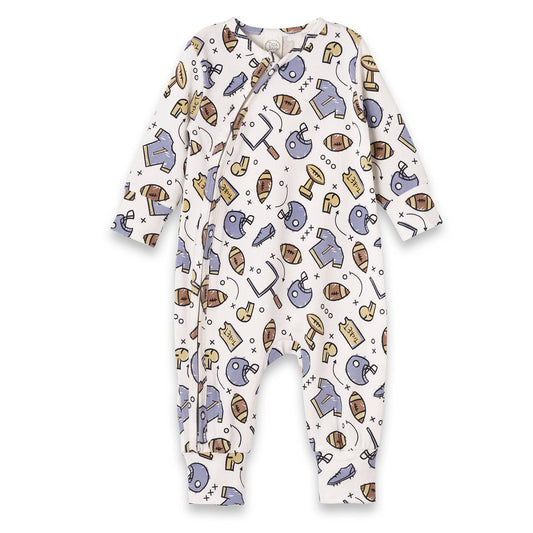 Football Baby Zipper Romper – Soft Bamboo Game Day Style