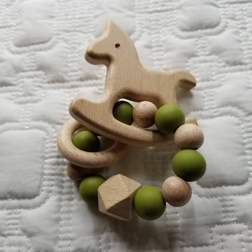 Silicone & Beech Wood Wild Thing Teething Rattle