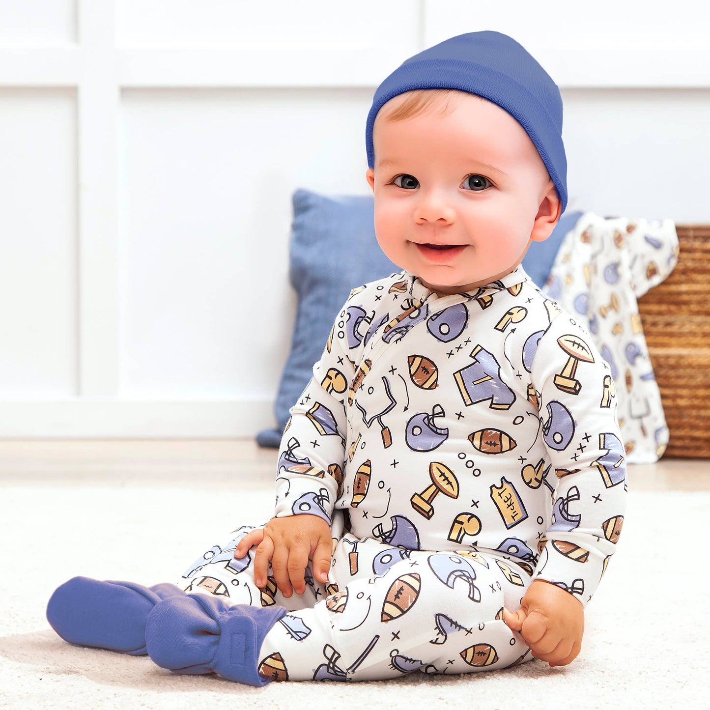 Football Baby Zipper Romper – Soft Bamboo Game Day Style