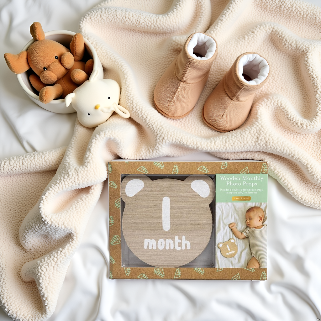 Teddy Bear Wooden Monthly Milestone Photo Props Discs