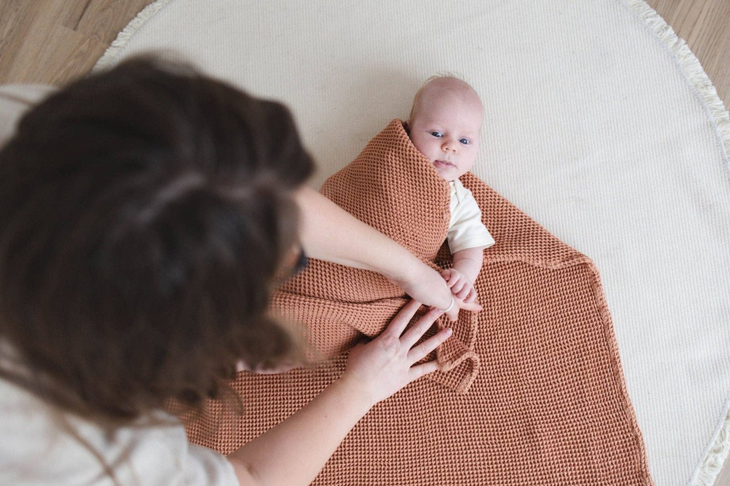 Cinnamon Waffle Bamboo Baby Blanket, 40"x40"- Soft Baby Swaddle Blanket Gender Neutral Baby Shower Gift
