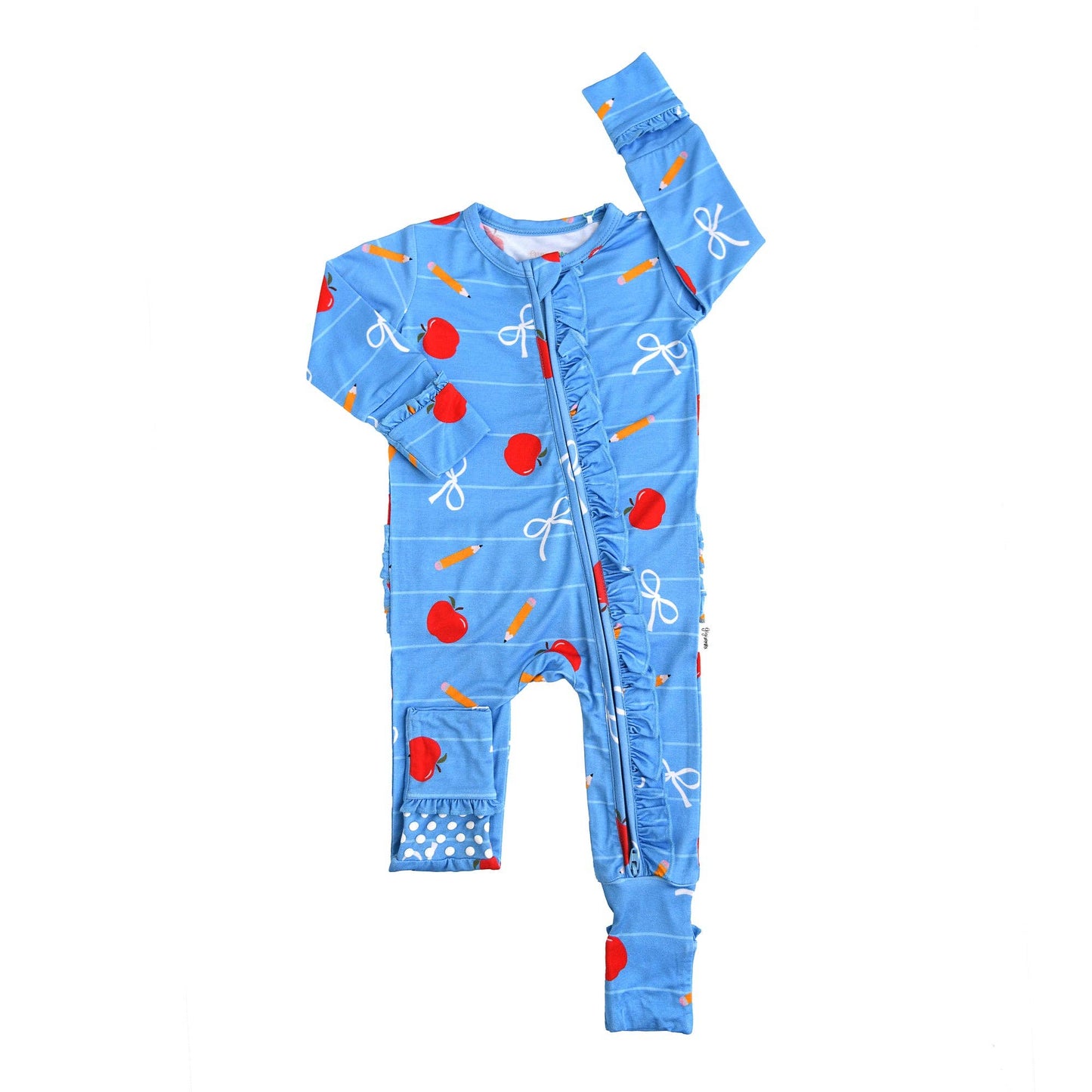 Quinn Apple Ruffle Zip Footies