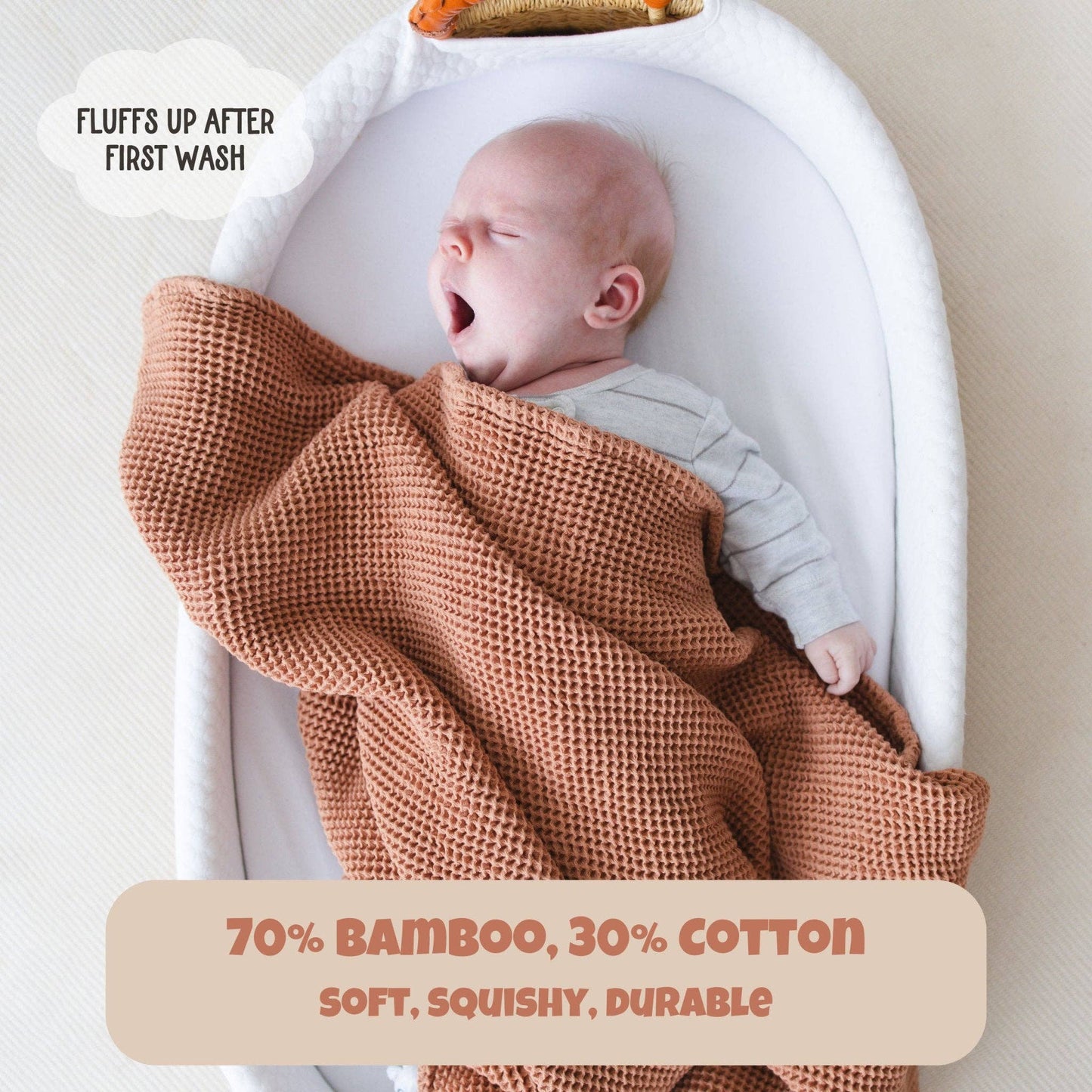 Cinnamon Waffle Bamboo Baby Blanket, 40"x40"- Soft Baby Swaddle Blanket Gender Neutral Baby Shower Gift