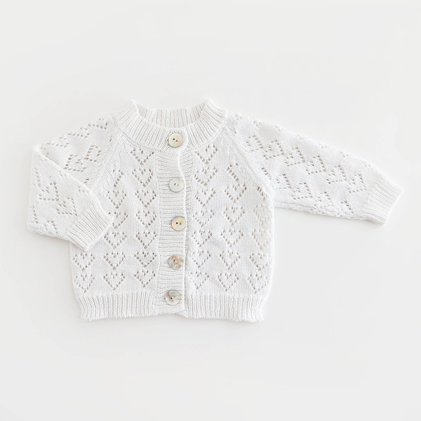 Heart Lace White Cotton Cardigan Sweater