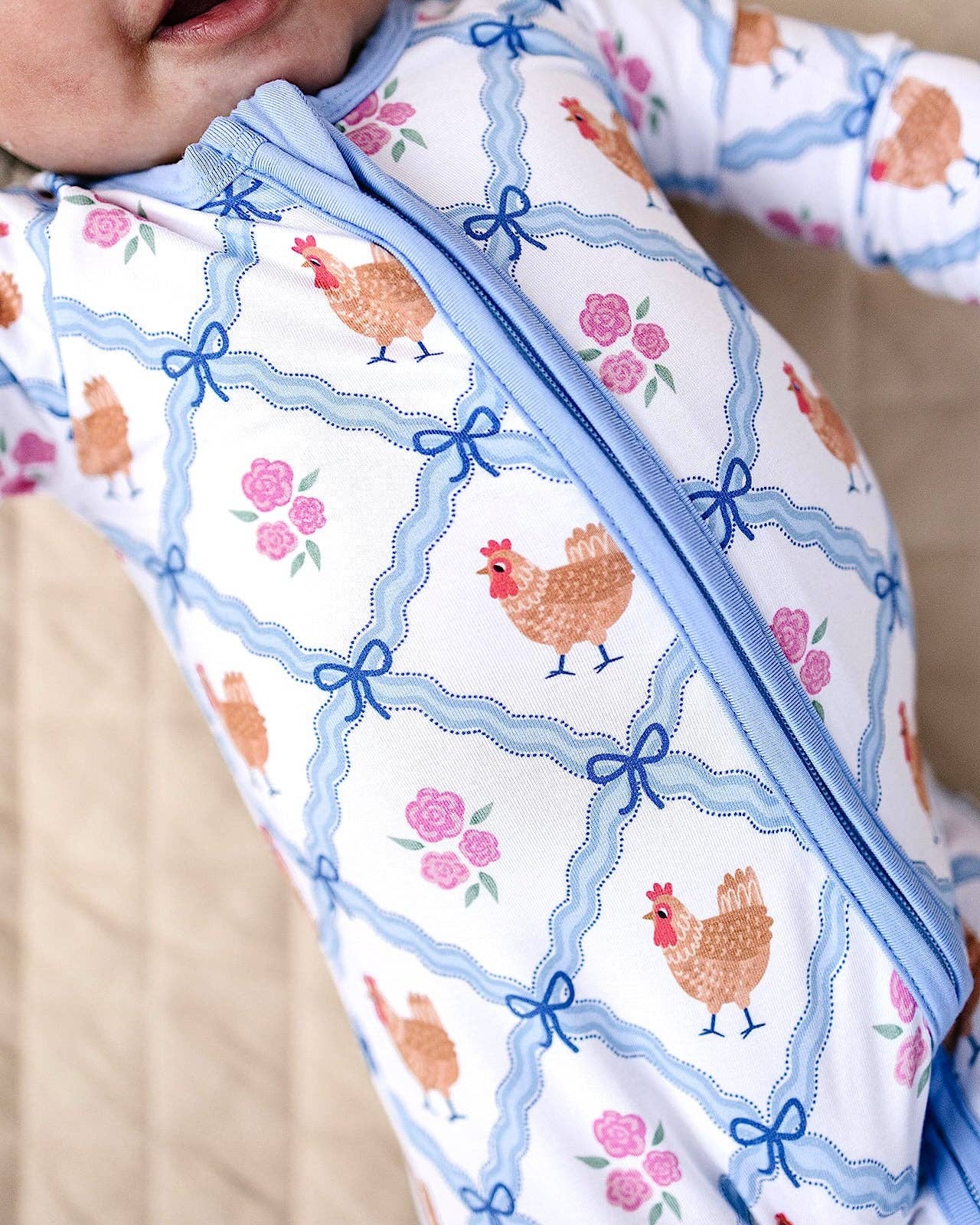 Chickens & Flowers Bamboo Zip Romper