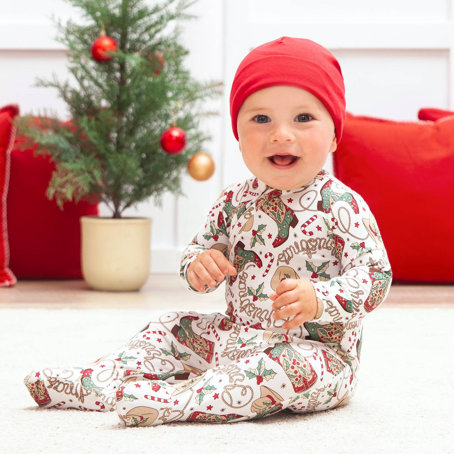 Western Christmas Baby Bamboo Zipper Romper