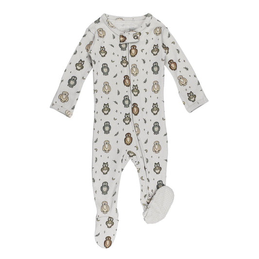 Organic 2-Way Zipper Footie in Owl Hoo?